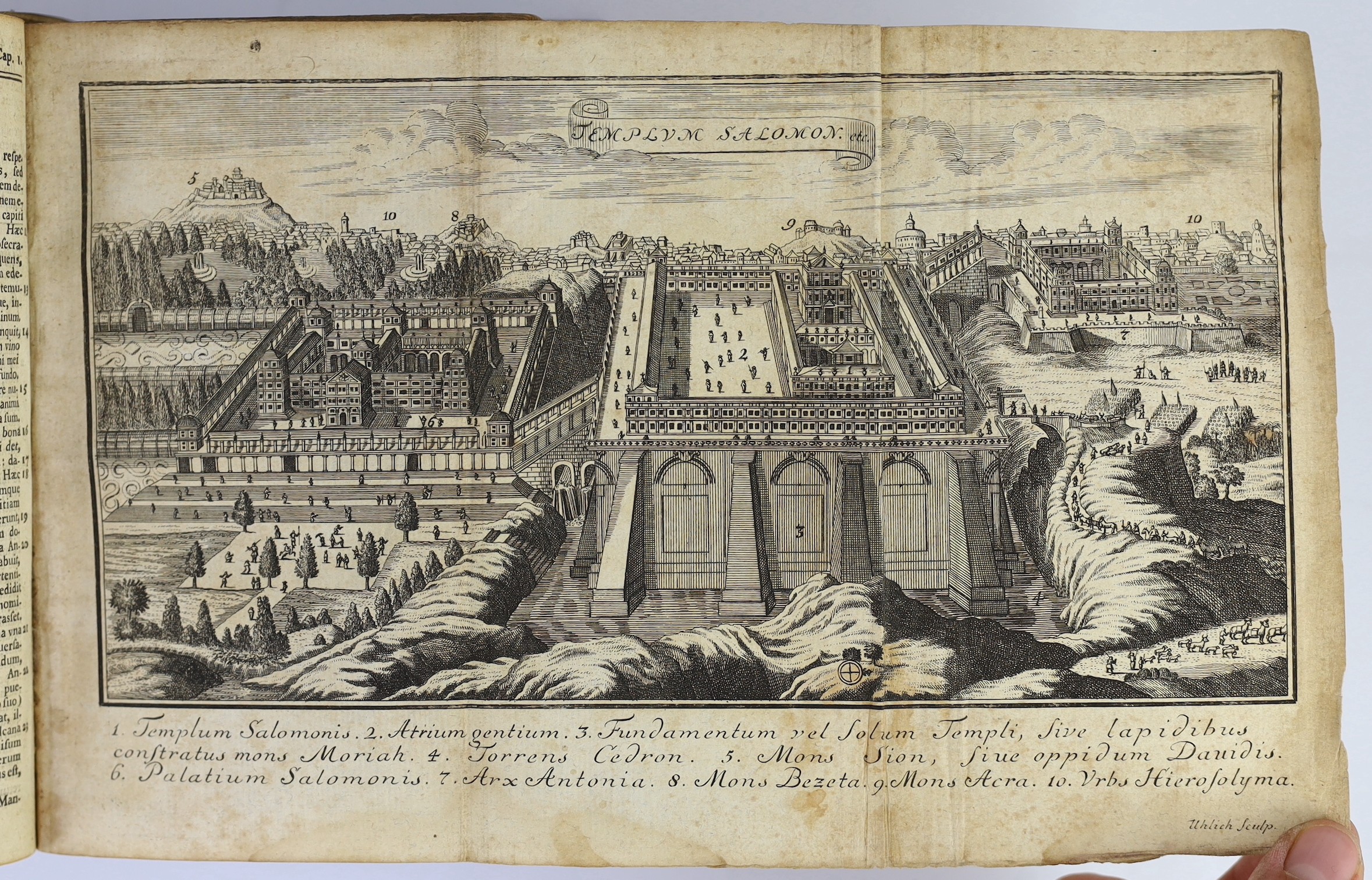 Biblia Sacra - The Bible in Latin, Sebastianus Castellio’s interpretation, the Old Testament, 8vo, original vellum, lacking title a pp. 1 & 2, with folding plate of Salomon’s Temple, Samuel Benjamin Walter, Leipzig, 1735